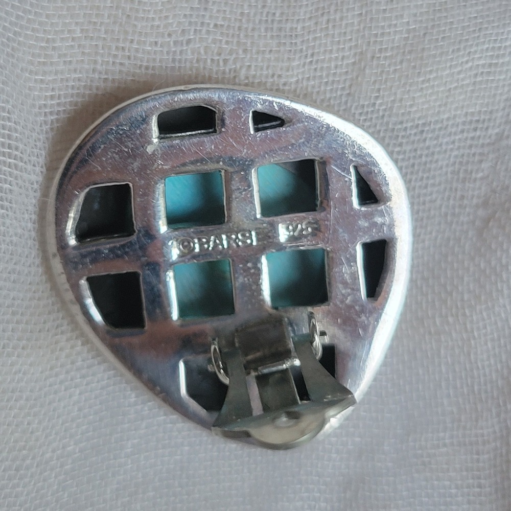 Barse Clip-on Earrings Turquoise Sterling Silver Chunky Statement Vtg 90s - Picture 6 of 9